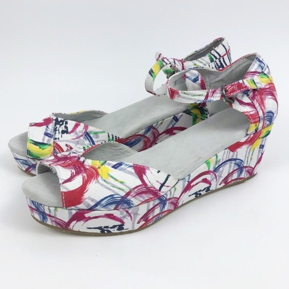Toms Shoes - Toms Canvas Open Toe Espadrille Wedges Sandals
